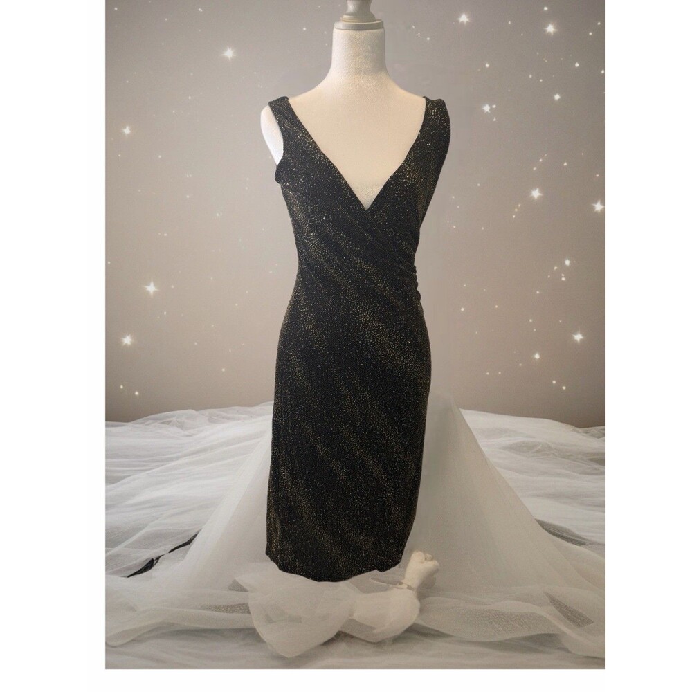 Black Metallic gold sequin stretch y2k party whimsigoth Dress Womens m